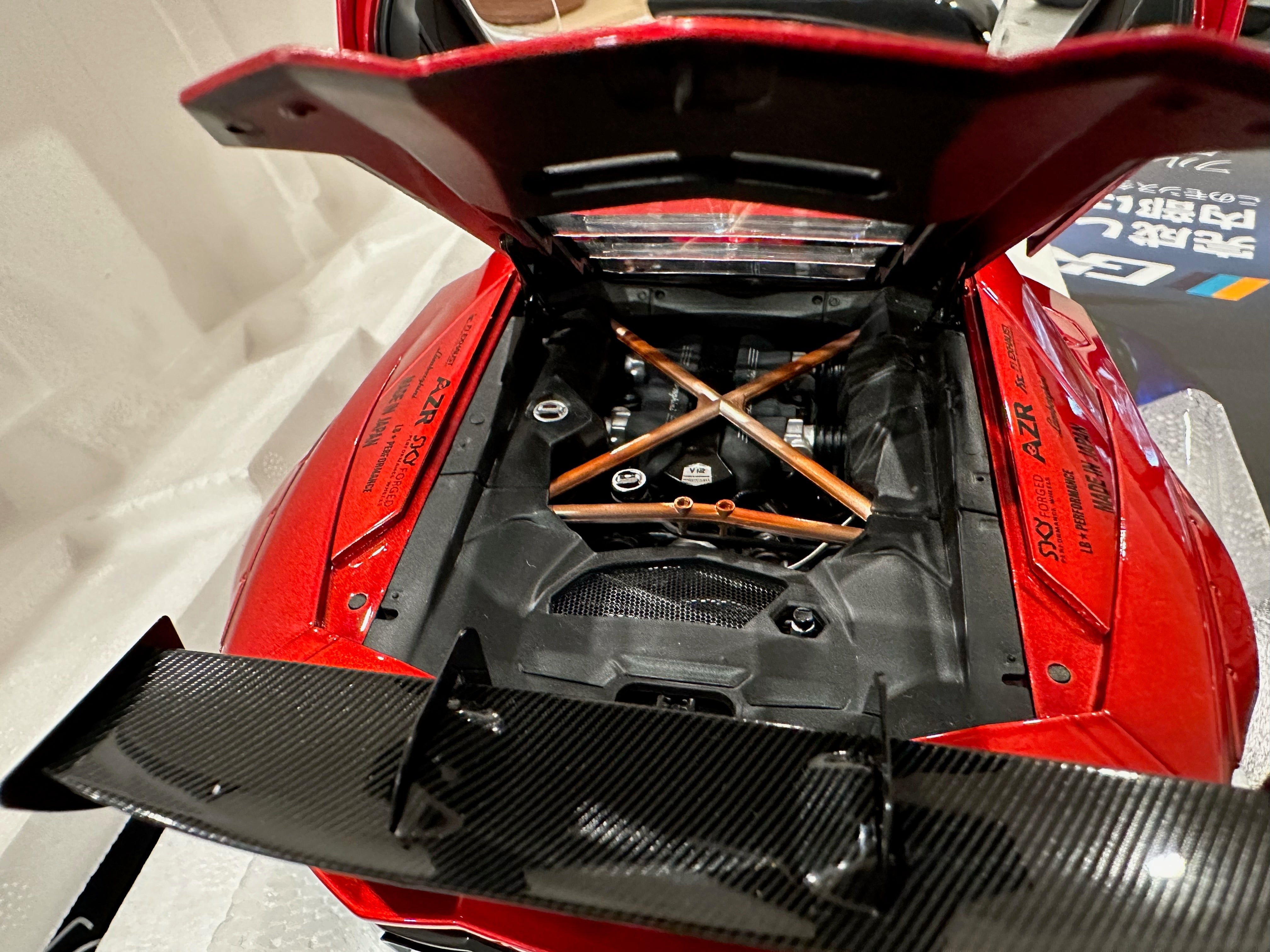 1/18 AUTOart Lamborghini Aventador Liberty Walk LB-Works Limited Edition (Hyper Red with Gold Accents) Car Model