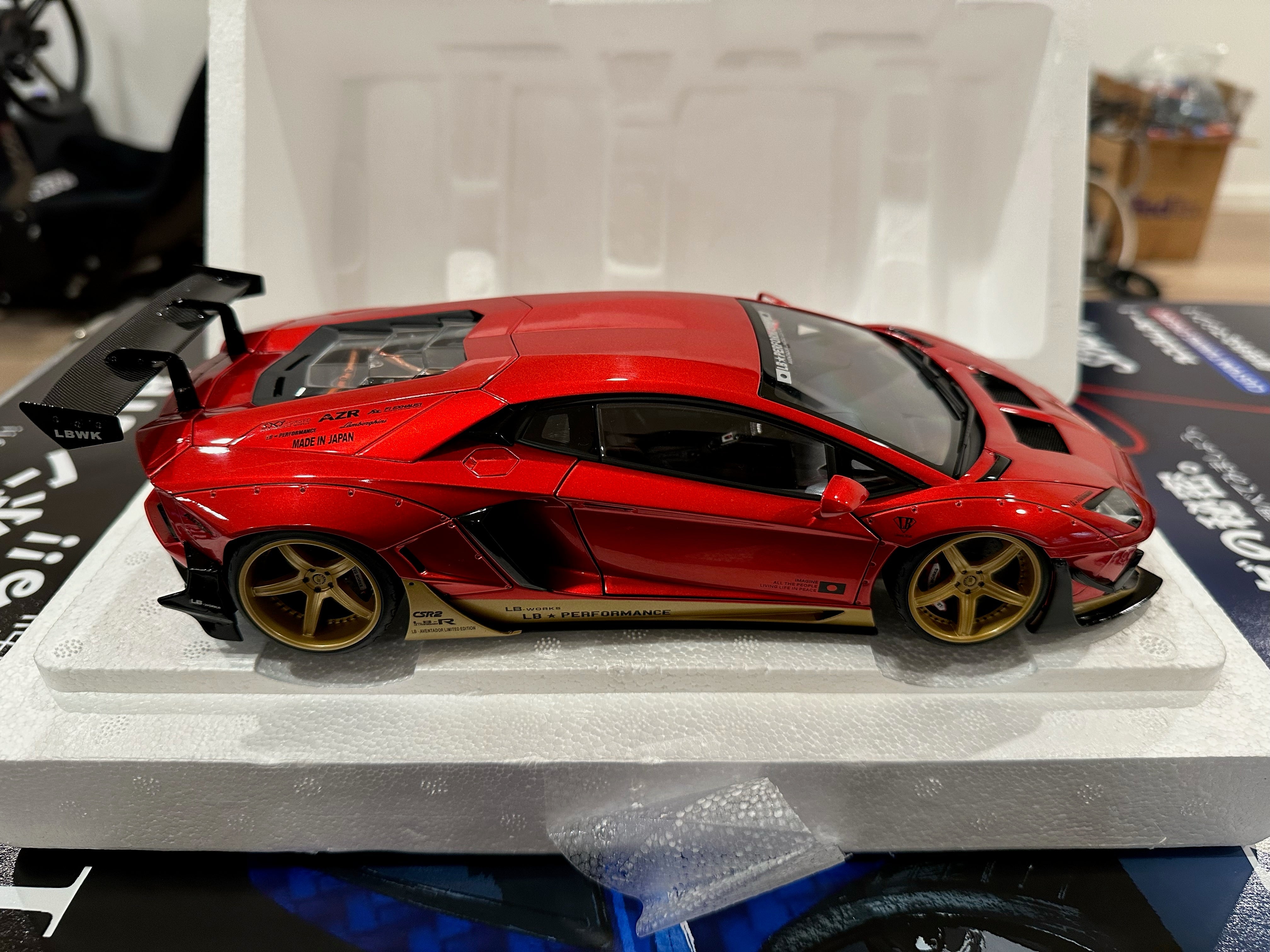 1/18 AUTOart Lamborghini Aventador Liberty Walk LB-Works Limited Edition (Hyper Red with Gold Accents) Car Model