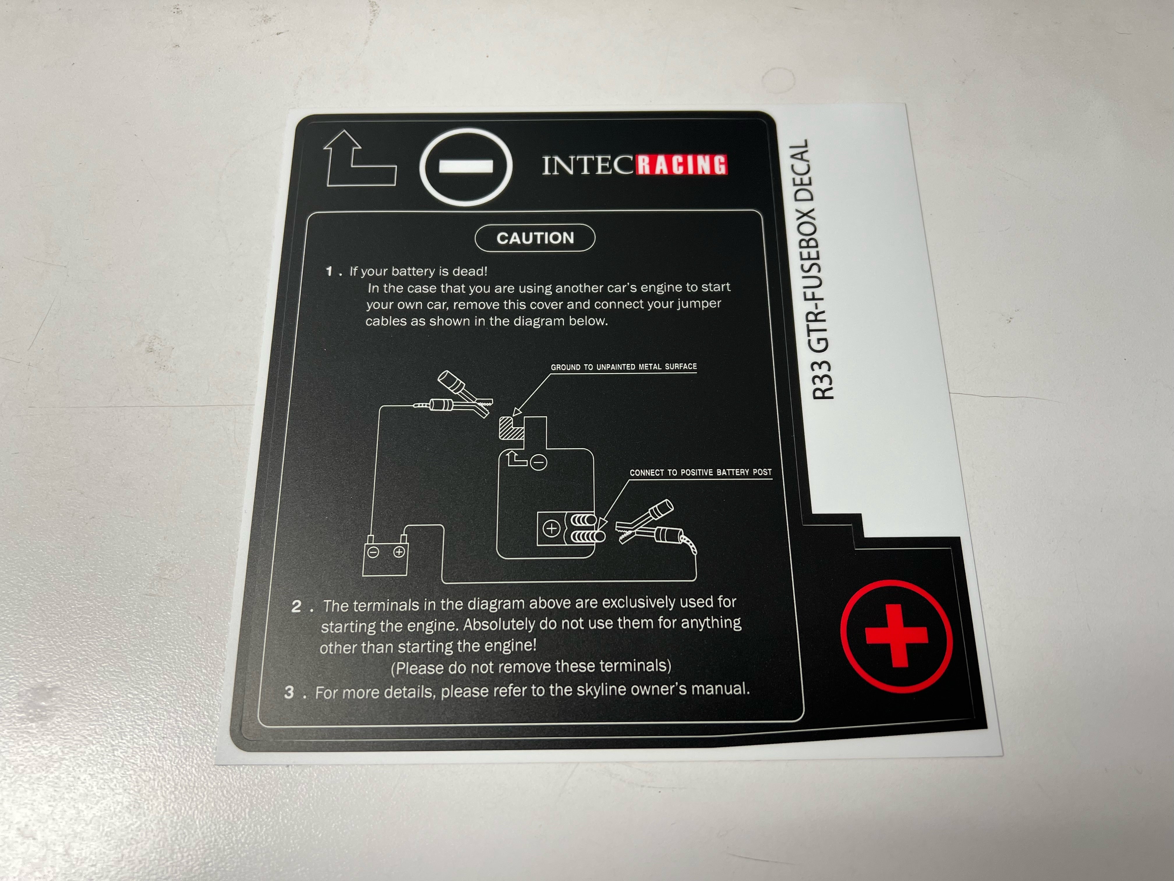 R33 GT-R Upper Fuse Box Cover Label