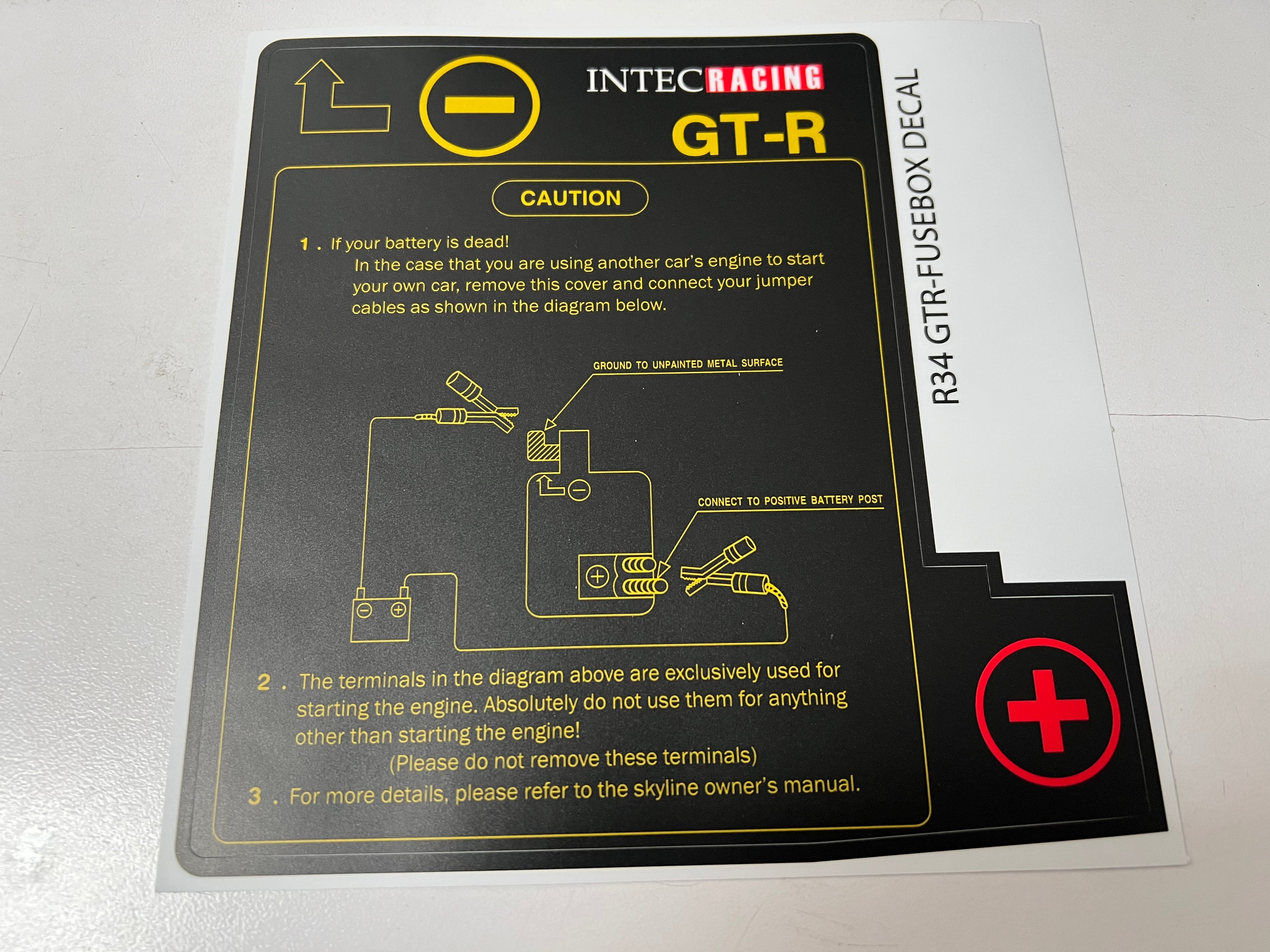 R34 GT-R Upper Engine Fuse Box Label
